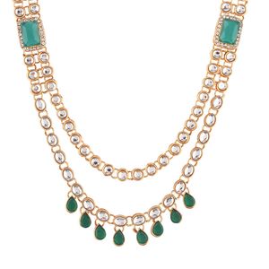 Fabricantes de joyería india, cristal chapado en oro Kundan, collar de hebra multicapa, conjunto de joyería para mujer, Verde - Product Image 4