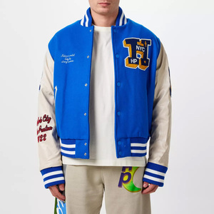 Blouson universitaire homme personnalisé 2025 en chenille brodée avec logo frontal sur manches en cuir et toile fine, style streetwear, hiver - Product Image 1