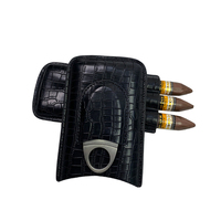 Étui à cigares de voyage imperméable à surface lisse personnalisé JH, étui à cigares en cuir avec accessoires couteau coupe-cigares