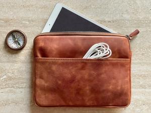 Custom Genuine Leather Soft Luxury Unisex Shoulder & Messenger Bag <b>Laptop</b> Sleeve & Portfolio <b>Case</b> Zipper Closure Lightweight - Product Image 3