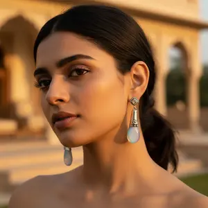 Boucles d'oreilles en or 18 carats en forme de larme avec pierre de lune en argent 925, bijoux tendance pour femmes, pour les mariages et les fêtes - Product Image 3