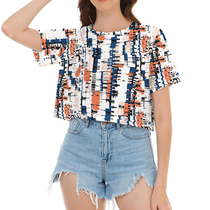 Vente en gros de vêtements de travail ajustés Top court décontracté pour femmes Logo personnalisé Femme T-shirt court en coton Top court sur mesure avec logo - Product Image 4