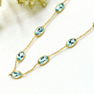 ซื้อสร้อยข้อมือพลอยอะความารีนธรรมชาติทำด้วยมือทองคำ18K สีเหลืองล้วนสำหรับผู้หญิงและเด็กผู้หญิง - Product Image 3