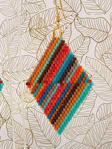 Boho Beaded Earrings with <b>Turquoise</b> Design and Cascading Fringe Glass <b>Beads</b> & Resum Unique Jewelry Gift by MS Handicraft - Product Image 2