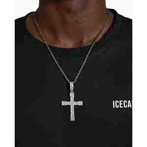 จี้กางเขนทอง 14K ประดับโมอิสซาไนต์ทรงบาแกตต์ ดีไซน์ทรงบาแกตต์สุดพิเศษ - Product Image 1