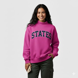 Sudadera con Capucha de Forro Polar para Mujer, Talla Grande, Lisa, Cuello Alto Simulado, con Logotipo Personalizado Impreso en la Parte Delantera, Personalizable, Ropa Casual de Otoño/Invierno - Product Image 6