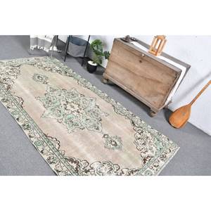 Tapis turc authentique de grande surface 4.1x8.2 pieds Beige Vert Patchwork Design Laine Matériau Latex Support pour chambre d'adolescent Utilisation au chevet - Product Image 5