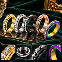 Bague Tournante Personnalisée en Acier Inoxydable avec Cristaux Bling JLM pour Femmes et Hommes, Bijou Coloré Anti-Stress et Anti-Anxiété