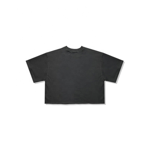 2025 Men's Blank Boxy Raw Hem Tshirt Streetwear Oversized 100% Cotton Drop Shoulder Loose <b>Fit</b> <b>Cropped</b> Printed <b>T</b>-<b>Shirt</b> for Men - Product Image 5