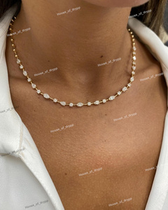 Collar de Diamantes de Moissanita Plateada, Diseño de Estación con Corte Marquesa y Redondo, Engaste de Puntas, Elegante y Lujoso, para Uso Diario, para Mujer - Product Image 4
