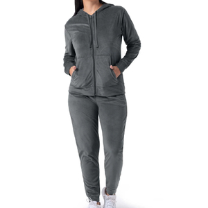 Elegante chándal de terciopelo con logotipo personalizado para mujer, sudaderas con cremallera de alta calidad, chándal para correr, conjunto de 2 piezas, estampado de entrenamiento de talla grande - Product Image 1