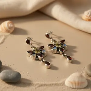 Pendientes de Plata de Ley 925 con Piedras Preciosas para Mujer, Diseño Floral, Corte de Pera, Diamante, Esmeralda, Perla, Estilo Vintage de Moda, Oro Rosa - Product Image 2