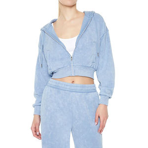 Nuevo Diseño, Sudadera Corta con Cierre Completo y Dos Bolsillos, Tejido Transpirable con Efecto Ácido, Estilo Urbano, Diseño Personalizado para Mujer - Product Image 2