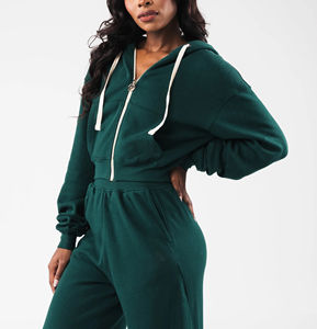 Sudadera con capucha y cremallera corta de lana para mujer de ajuste relajado con cremallera y diseño de logotipo personalizado de servicio OEM a la venta - Product Image 2