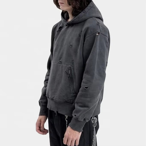 Hoodies vintage délavés à l'acide, effet usé, sans cordon, coupe courte, pour hommes, grandes tailles, épaules tombantes, pull-over, hoodies vierges - Product Image 3