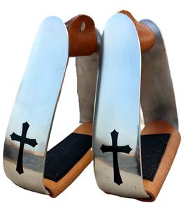 Étriers d'équitation western en aluminium, design croix de Jésus peinte à la main, coussinet de cou recouvert de cuir, placage nickelé, haute qualité - Product Image 1