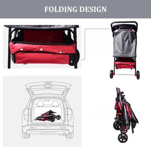 TH-PPS-372 Four Wheel <b>Pet</b> <b>Stroller</b> with Compact Folding Frame Safety Brakes and Breathable Panels - Product Image 6