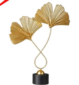 Sculpture de conception de feuille finie dorée à haute vente avec support de base pour salon de bureau - Product Image 1
