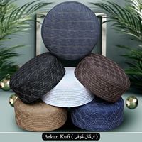 Topi Muslim Arkan Kufi Logo Kustom Bahan Polyester untuk Pernikahan dan Sholat, Ringan, Buatan Tangan, Motif Geometris, Aksesoris Sederhana untuk Pria