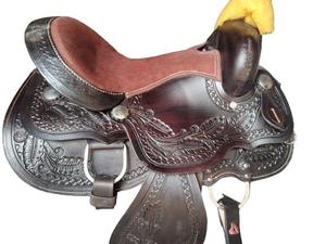Selle de cheval en cuir western faite à la main avec siège rembourré, sculptée de fleurs, prête à être expédiée - Product Image 5