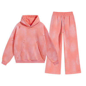 Alta calidad de moda Vintage desgastado lavado ácido 360GSM polar algodón atlético de gran tamaño sudaderas con capucha y pantalones de chándal conjunto de mallas - Product Image 4