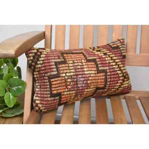 Brown Wool Kilim Patchwork <b>Pillow</b> 8x16 Inch Luxury Vintage Leaves Decorative Accent Cushion for Sofa Woven Technique - Product Image 2