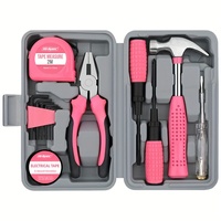 Kit de Herramientas Manuales de 24 Piezas con Cinta Métrica de Plástico, Cinta Aislante Eléctrica, Martillo, Destornillador, Alicates, Llave Allen y Estuche, Color Rosa, para Reparaciones del Hogar