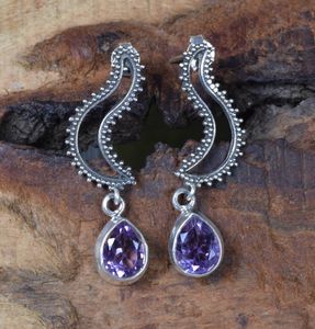 Boucles d'oreilles en argent sterling avec améthyste, faites à la main, pierres précieuses facettées, bijoux en pierre naturelle, cadeau pour femmes - Product Image 6