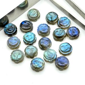 Cuentas de piedras preciosas talladas de girasol de piedra de labradorita Natural para la fabricación de joyas, estatuilla artesanal de cristal de labradorita de 12mm, abalorio a granel - Product Image 1