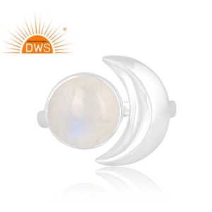 Vente chaude Fine en argent Sterling naturel arc-en-ciel lune pierre gemme bague réglable bijoux personnalisés pour les femmes cadeau pour elle - Product Image 2