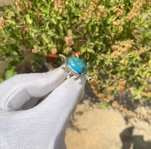 Anillo de tortuga hecho a mano de Plata de Ley 925 con ajuste de bisel de piedras preciosas turquesas naturales para regalo de fiesta de boda para ella - Product Image 2