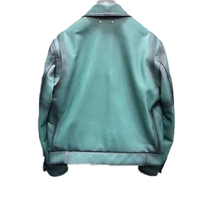 Veste en cuir PU pour homme, col rabattu, fermeture éclair, couleur unie, vêtement d'extérieur décontracté d'automne, coupe classique, en cuir de chèvre véritable - Product Image 2