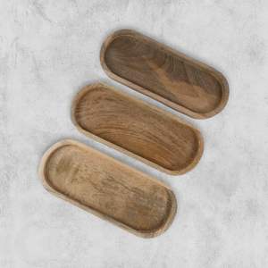Ensemble de 3 plateaux ovales en bois de mangue parfaits pour les porte-aliments/barbecue, servir du fromage, des sushis, des collations de vacances et plus encore. (12 "x 5" x 0.75 ") - Product Image 3