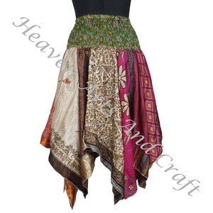 DS007 jupe assortie de danse tribale urbaine jupe en soie pour femmes Boho Hippie jupe pour femmes Boho Hippie Patchwork jupe taille élastique - Product Image 5