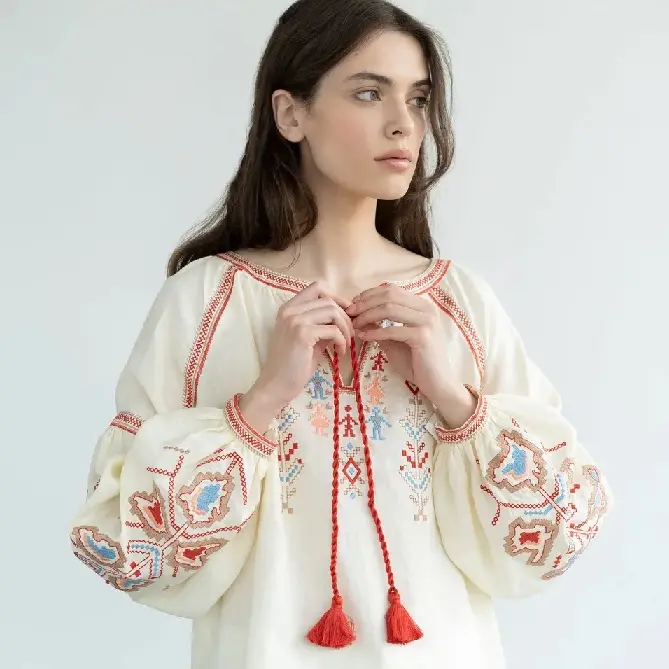 Nouveauté, haut en coton brodé ukrainien à manches longues pour femmes, tenue quotidienne, type chemise
