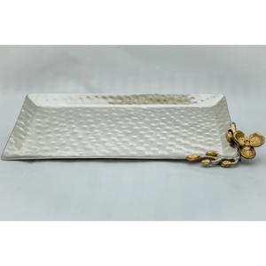 Plateau de service décoratif de table de conception standard qualité créative grand plateau en métal argenté avec accent floral en laiton pour une utilisation de mariage - Product Image 1