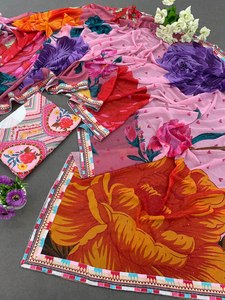 Saree/sari en Satin de soie de créateur indien pour femmes dernier modèle saris indiens pour soirée de mariage - Product Image 6