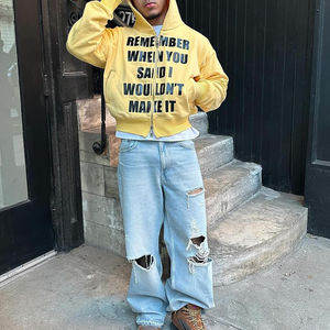 Sudadera con capucha y cremallera pesada serigrafiada personalizada fabricantes Sudadera con capucha de algodón boxy oversized recortada de gran tamaño con cremallera - Product Image 5