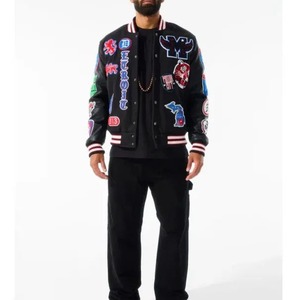 Blouson Bomber Collège Personnalisé en Cuir Brodé Chenille pour Homme et Femme 2025 - Product Image 1
