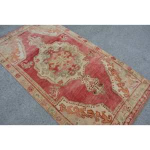 Vintage 4 X 7.7ft <b>Red</b> Beige Turkish Rug Classic Large Area Woolen Area Rug Abstract Patchwork Hallway Rectangle 10mm <b>Latex</b> Room - Product Image 4