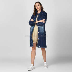 Haute qualité femmes Long Denim manteau veste personnalisé imprimé manteau Jean vestes femmes basique Denim manteau classe en gros respirant - Product Image 5