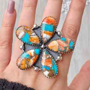 แหวนสองชิ้นทำด้วยมือสีเขียวขุ่นหอยนางรมทำด้วยมือเงินสเตอริง925 - Product Image 2