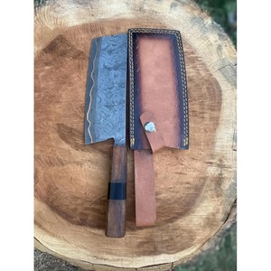 Cuchillo de Cocina Tipo Cleaver de Acero de Damasco de 10 Pulgadas Hecho a Mano con Funda de Cuero Única, Mango Hermoso y Personalizable - Product Image 3