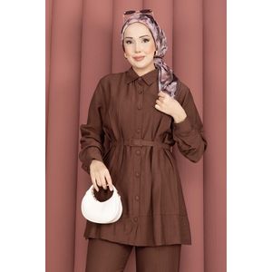 Conjunto Casual de Dos Piezas de Lino para Mujer, Túnica con Cinturón y Pantalones, Talla XS, Conjunto Corto de Oficina - Product Image 2