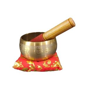 Bol chantant moderne en métal avec maillet en bois pour la méditation Bol chantant tibétain antique en métal japonais - Product Image 1