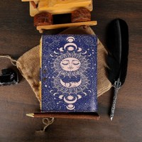 Journal en cuir véritable fait à la main journal soleil et lune Journal en cuir Grimoire avec bord de pont dessin vieux cahier en papier Vintage