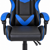 Chaise de bureau à dossier haut AL-SH-0110-1002 en cuir PVC noir et bleu avec base pivotante, accoudoirs rembourrés et deux coussins