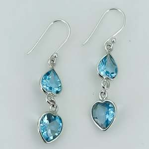 Navya Craft 925 Solid Sterling Silver Fine <b>Stud</b> <b>Earrings</b> <b>Blue</b> Topaz Heart Shape Handmade for Women's Christmas Valentine's Day - Product Image 2