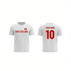 Set di Maglie da Calcio Rosse e Bianche Ispirate alla Svizzera con Nome e Numero Personalizzati, Abbigliamento per Tifosi - Product Image 2
