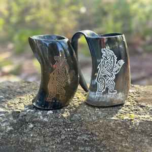 Jarra de Cuerno Natural Hecha a Mano, Jarra Medieval Tallada para Beber con Asa - Product Image 6